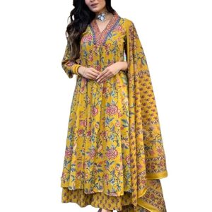 GoSriKi Women's Rayon Viscose Printed Anarkali Kurta with Palazzo & Dupatta