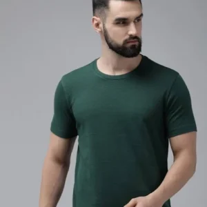 Men Solid Round Neck Polycotton Green T-Shirt